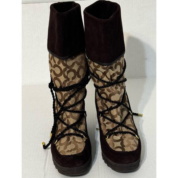 Coach Maisey Signature C Wedge‎ Boots Size 10 Khaki - Picture 5 of 9